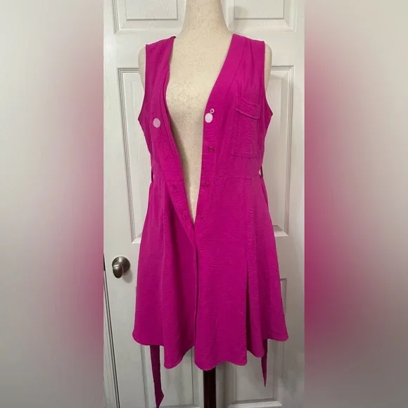 DKNY Fuchsia Button-Down Midi Dress - Picture 6 of 12